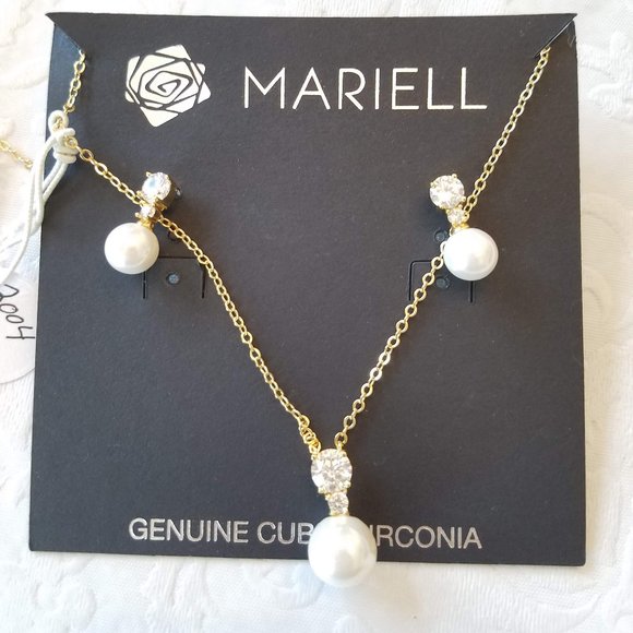 Mariell Jewelry - Gold, Pearl and Cubic Zirconia jewelry set